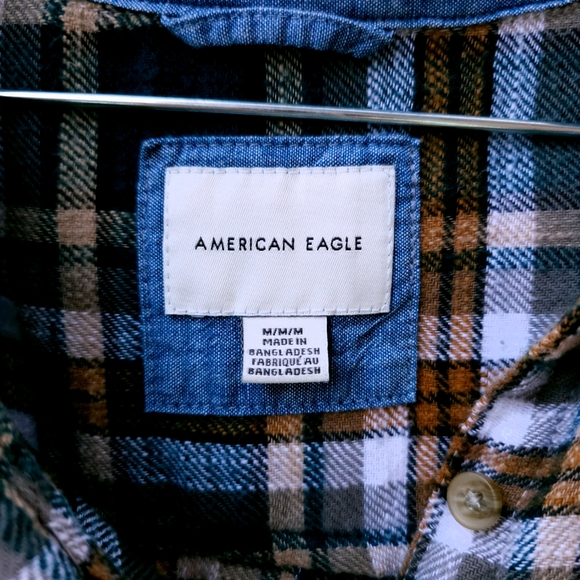 AE Cozy Cabin Cropped Flannel Cotton Plaid Button-down Shirt women's medium - Picture 9 of 13